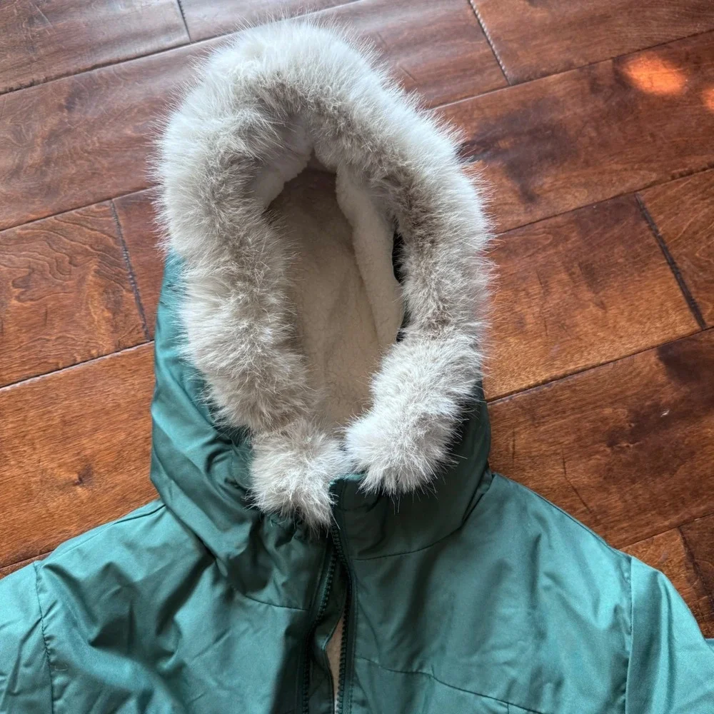 All in Motion Boys XL 14 Green Winter Parka Faux Fur Hood Water Resistant Jacket